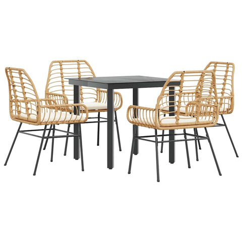 vidaXL 5-piece Patio Dining Set with Cushions - Brown Poly Rattan and Glass - Outdoor Furniture for Garden, Backyard, Patio - uv, Durable, and Weather-