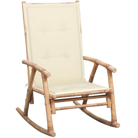 vidaXL - Weather and UV Resistant Bamboo Rocking Chair with Waterproof Polyester Cushion, Suitable for Indoor and Outdoor Use, Cream