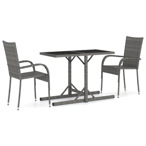 vidaXL 3 Piece Garden Dining Set Grey Modern Patio Table Chairs Weather Resistant Outdoor and Furniture Stackable Compact