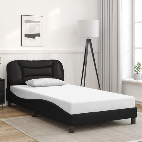 vidaXL Twin XL Bed Frame with Headboard - Faux Leather Black - Modern Waved Side Design - 85.8"x41.3"x29.3" for 39.4"x79.9" Mattress