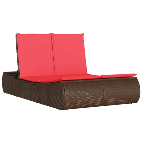 vidaXL Patio Double Sun Lounger with Cushions, Outdoor Chaise Lounge Chair for Beach Pool, Daybed, Sunbed, Modern Style, Brown Poly Rattan