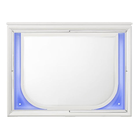 Acme Tarian Rectangular Wooden Frame Mirror with LED in Pearl White