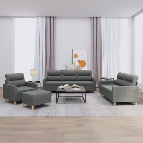vidaXL 4 Piece Sofa Set- Dark Gray Fabric Upholstered Sofa Chair, 2-Seater, 3-Seater and Footstool for Living Room, Lounge Area- Comfortable Cushioning and Sturdy Plywood and Metal Frame