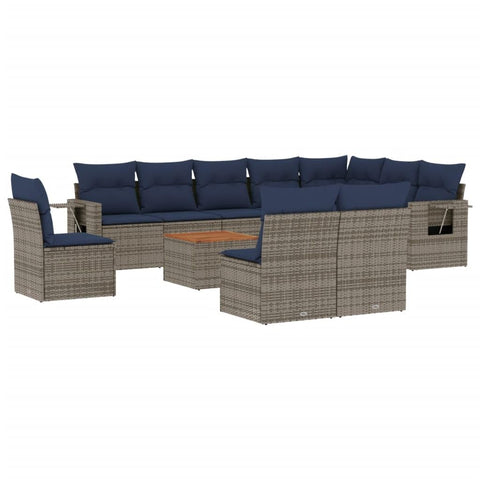 vidaXL Patio Sofa Set with Cushions 11 Piece, Outdoor Conversation Set, Sectional Sofa for Balcony Garden, Patio Furniture, Gray Poly Rattan