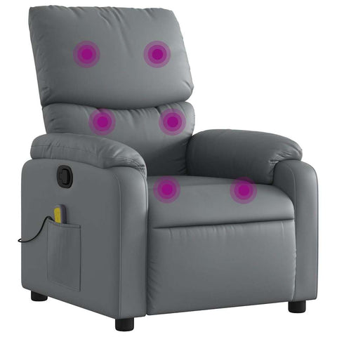 vidaXL Massage Recliner Chair Grey Faux Leather, Metal, Plywood Standard