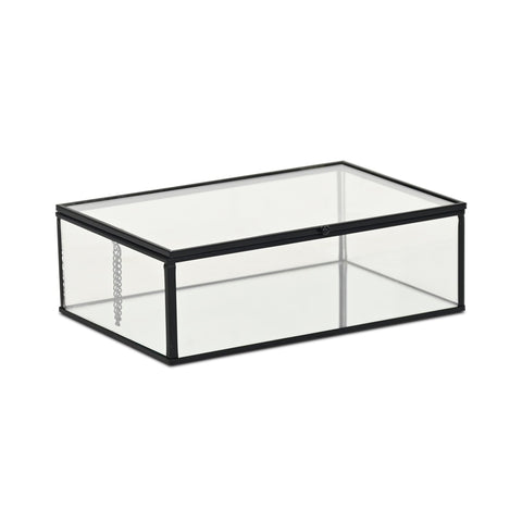 Cheungs Lume Glass & Metal Frame Storage Box - Rectangular Black Glass Storage Box, 9-Inch Modern Minimalist Design for Living Room