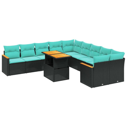 vidaXL Patio Sofa Set with Cushions 11 Piece, Outdoor Sectional Sofa Couch, Patio Conversation Set for Garden Backyard, Black Poly Rattan