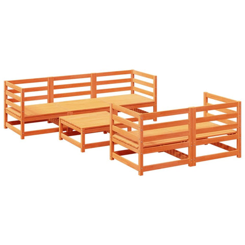 vidaXL Patio Sofa Set - 6 Piece Outdoor Pine Wood Furniture for Garden, Terrace, Patio - Wax Brown
