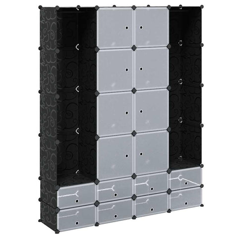 vidaXL Versatile Black and White Modular Cabinet for Clothes and Shoe Storage, 18 Compartments, Made of Plastic and Chromed Steel Wire