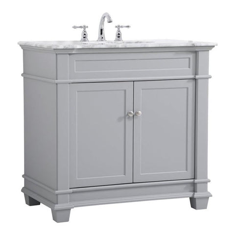 Elegant Decor Wesley 36" Steel and Solid Wood Single Bathroom Vanity Set in Gray