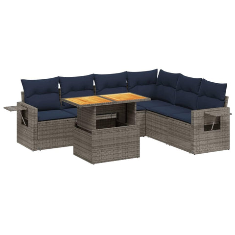 vidaXL Patio Sofa Set with Cushions 7 Piece, Outdoor Sectional Sofa Couch, Patio Conversation Set for Garden Backyard, Gray Poly Rattan
