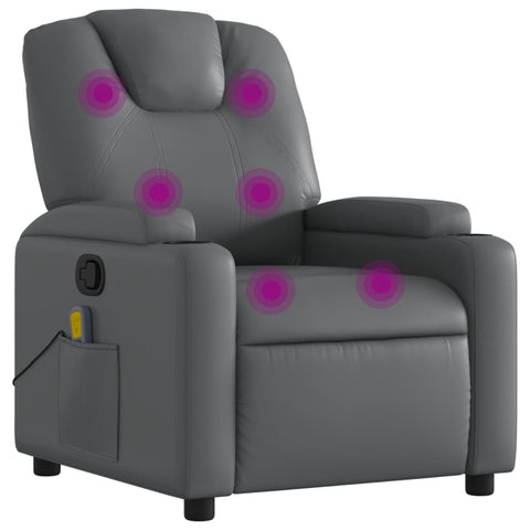 vidaXL Faux Leather Massage Recliner Armchair - Manual Reclining Chair with Cup Holders/USB-Powered Vibration/Living Room Furniture - Grey, 3205981