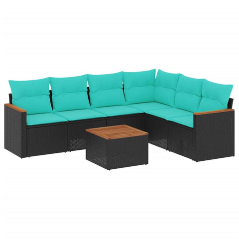 vidaXL 7 Piece Garden Sofa Set with Cushions Black Poly Rattan