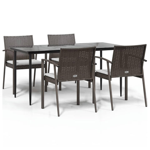 vidaXL Patio Dining Set 5 Piece, Outdoor Dining Set with Cushions, Dining Table and Chair for Backyard Garden, Modern Style, Poly Rattan and Steel