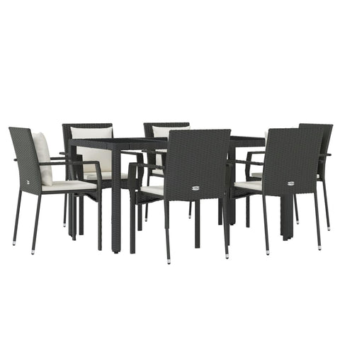 vidaXL Patio Dining Set 7 Piece, Patio Conversation Set with Cushions, Outdoor Furniture Set for Garden Backyard Poolside, Black Poly Rattan
