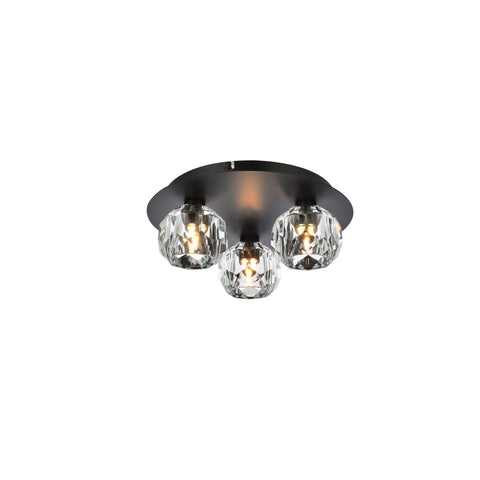 Elegant Lighting Graham 3-Light Crystal/Iron Ceiling Lamp in Black