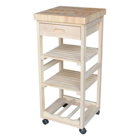 IC International Concepts, Kitchen Trolley, Solid Wood, Real Parawood, 15" W x 15" D x 33" H, 50 lbs/Shelf wt. Capacity, Easy Assembly, DIY, Paint or Stain Your Way, Unfinished