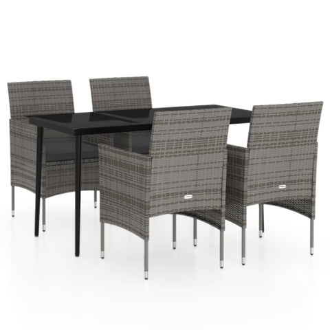vidaXL Patio Dining Set 5 Piece with Cushions Garden Outdoor Lawn Yard Terrace Balcony Table and Chair Seat Seating Furniture Gray and Black