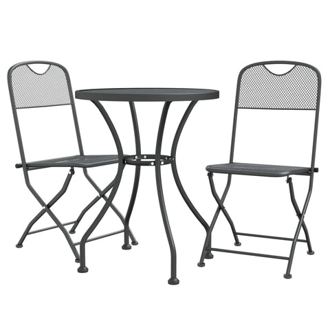 vidaXL Patio Dining Set 3 Piece Garden Dining Set with Patio Table and Chairs Outdoor Dining Set Folding Chair Expanded Metal Mesh Anthracite