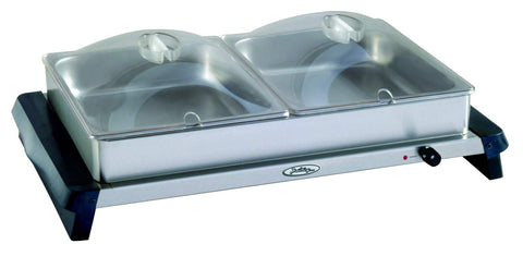 Broil King NBS-2SP Professional Double Stainless-Steel Buffet Server with Plastic Lids