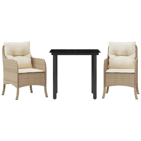 vidaXL 3 Piece Patio Dining Set â€“ Beige Poly Rattan with Cushions â€“ Outdoor Furniture for Garden, Backyard, Patio â€“ Glass Table ```