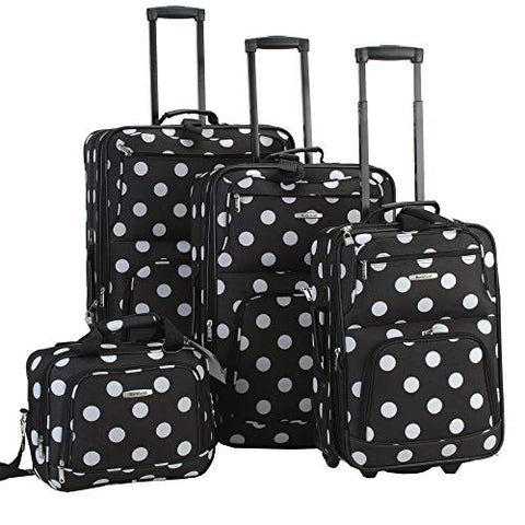 Rockland Polka Softside Upright Luggage Set, Expandable, Lightweight, Black Dot, 4-Piece (14/19/24/28)