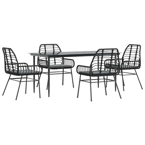 vidaXL 5-piece Patio Dining Set with Cushions Black Rattan Rectangular Tempered Glass Outdoor Table Garden Patio Deck Furniture