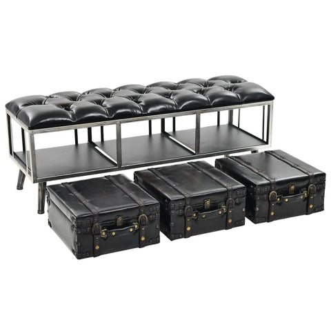 vidaXL Storage Bench, Hall Bench with Suitcase Drawers, Hallway Organizer Seat for Living Room Doorway, Furniture, Black Faux Leather