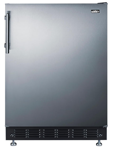 Summit FF708BLSSRS 24” Wide Adjustable Under Counter Refrigerator 5.1 cu.ft. Made in Europe with Automatic Defrost Operation, Reversible Stainless-Steel Door, Deluxe black interior (Right Hand Door)