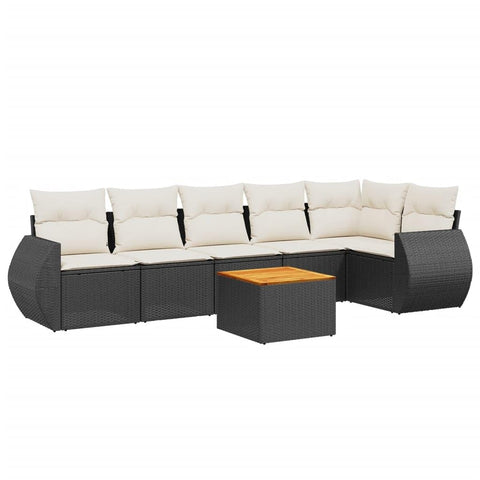 vidaXL Patio Sofa Set with Cushions 7 Piece, Outdoor Conversation Set with Storage, Patio Furniture Set, Modern Style, Black Poly Rattan