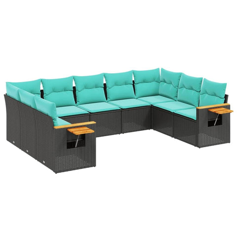 vidaXL Patio Sofa Set with Cushions 9 Piece, Outdoor Conversation Set, Sectional Sofa for Balcony Garden, Modern Style, Black Poly Rattan