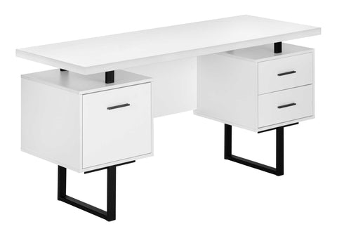 Monarch Specialties I 7631 Computer Desk, Home Office, Laptop, Left, Right Set-up, Storage Drawers, 60" L, Work, Metal, Laminate, White, Black, Contemporary