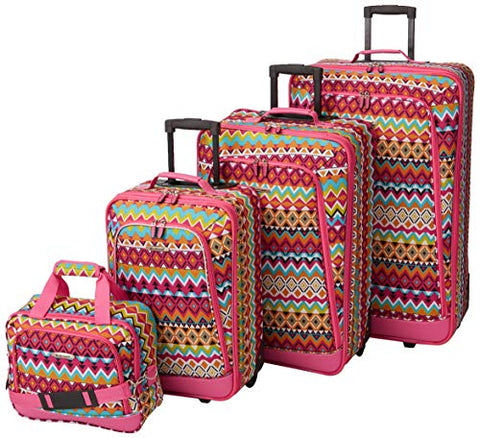 Rockland Escape 4-Piece Softside Upright Luggage Set,Telescoping Handles, Tribal, (14/19/24/28)