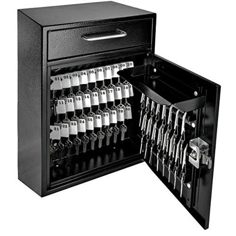 Mail Boss 8154 - Key Boss - Heavy Duty Commercial Grade Steel High Security Adjustable Key Cabinet - 105 Position Organizer Drop Box Locking Safe, with Keyed Lock, Black