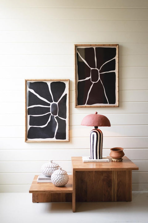 KALALOU CHH1504 SET OF TWO BLACK & WHITE FRAMED ABSTRACT PRINTS UNDER GLASS
