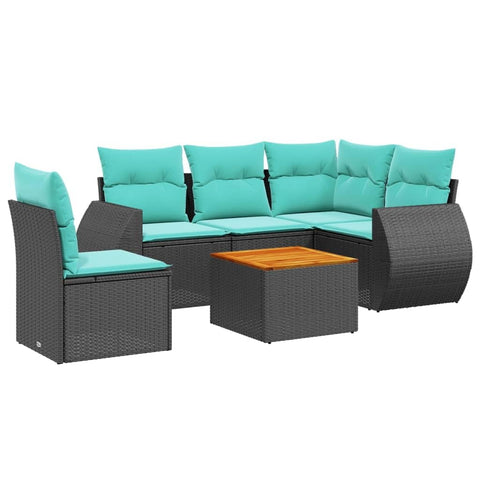 vidaXL 6 Piece Garden Sofa Set with Cushions Black Poly Rattan