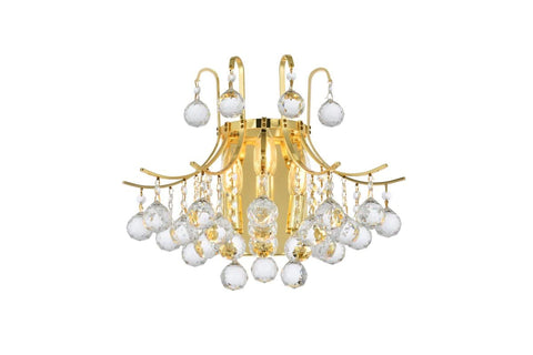 Elegant Lighting 8000W16G/RC Royal Cut Clear Crystal Toureg 3-Light Crystal Wall Sconce, Finished in Gold with Clear Crystals