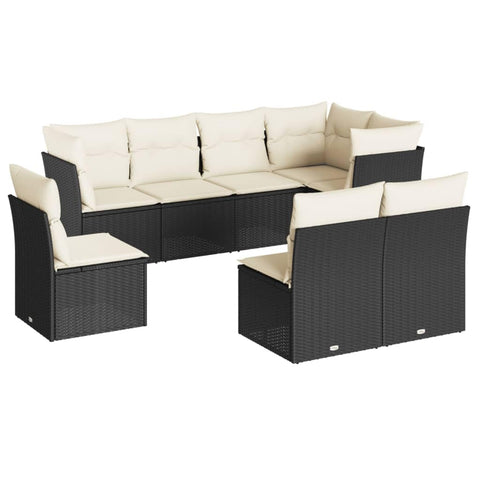 vidaXL Patio Sofa Set with Cushions 8 Piece, Outdoor Conversation Set with Storage, Patio Furniture Set, Modern Style, Black Poly Rattan