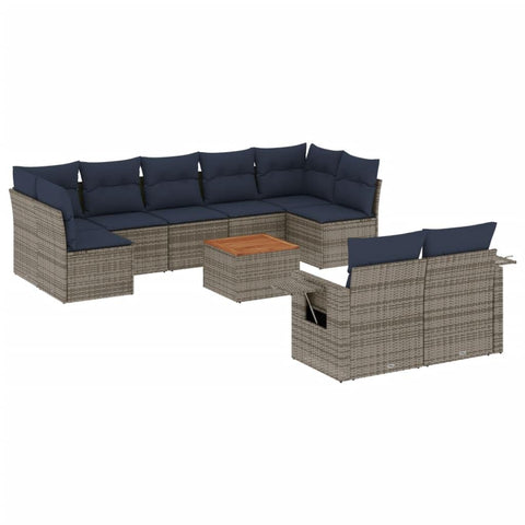 vidaXL Patio Sofa Set with Cushions 10 Piece, Outdoor Conversation Set, Sectional Sofa for Balcony Garden, Patio Furniture, Gray Poly Rattan