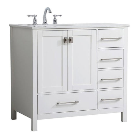 Elegant Decor Irene 36" Solid Wood and Stone Single Bathroom Vanity in White