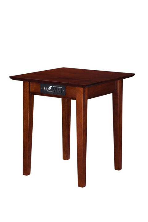 Atlantic Furniture Shaker End Table with Charging Station, Walnut, Chair Side Table (20" x 20"), AH14114