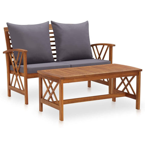 vidaXL Vintage Inspired 2 Piece Patio Lounge Set with Cushions - Solid Acacia Wood Construction, Durable Bench and Functional Coffee Table Set for Outdoor Use