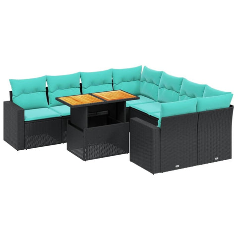 vidaXL Patio Sofa Set with Cushions 9 Piece, Outdoor Sectional Sofa Couch, Patio Conversation Set for Garden Backyard, Black Poly Rattan