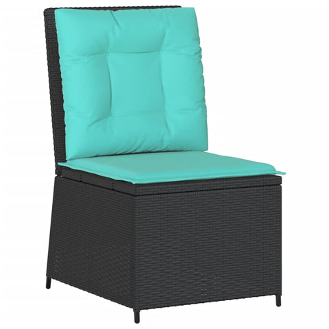 vidaXL Reclining Patio Sofa with Cushions Black Poly Rattan Modern Outdoor Seating for Garden and Balcony Adjustable Backrest Weather Resistant Design Single Furniture Turquoise Cushion Seat