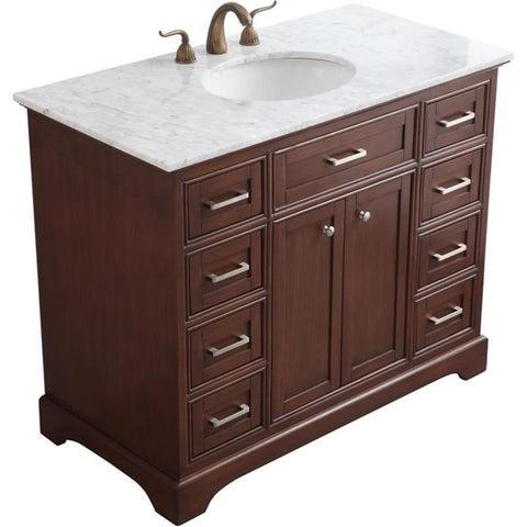 Elegant Decor Americana 42" Single Marble Top Bathroom Vanity in Teak