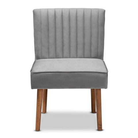 Baxton Studio Alvis Gray Velvet Upholstered and Brown Wood Dining Chair