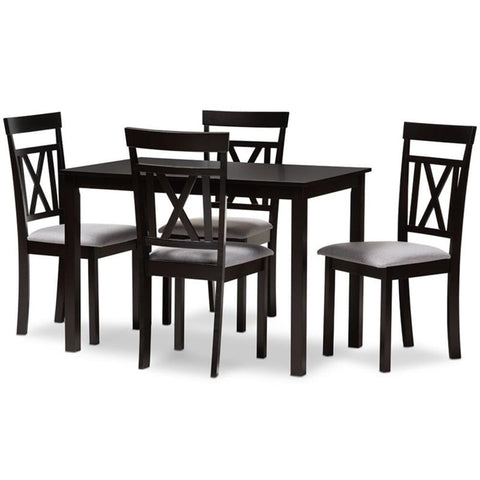 Baxton Studio Rosie 5 Piece Dining Set in Brown and Grey