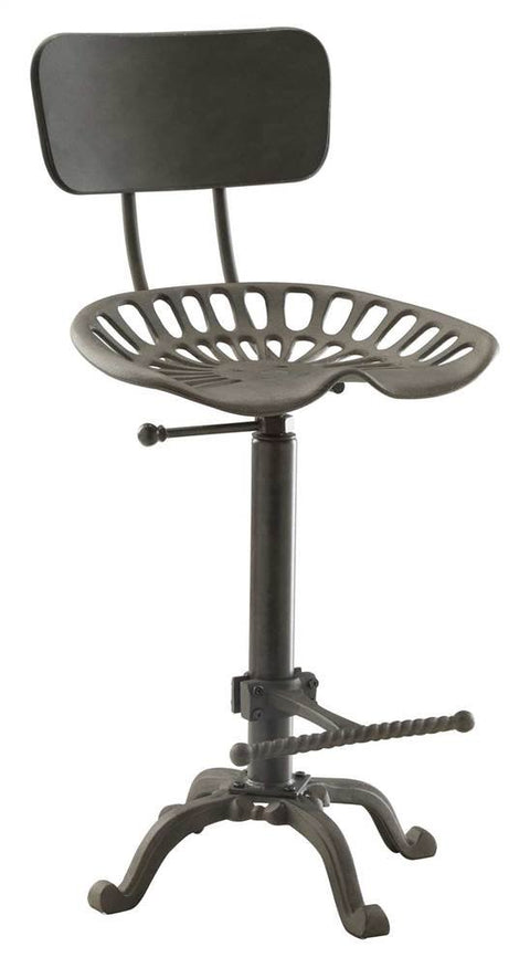 Carolina Cottage Farmhouse Tractor Seat Stool with Backrest, Industrial Gray
