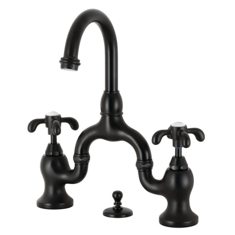 Kingston Brass KS7990TX French Country Bridge Bathroom Faucet with Brass Pop-Up, 8 x 4.69 x 11.75, Matte Black