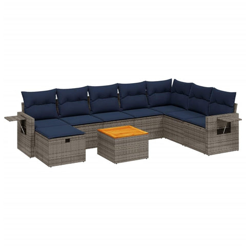 vidaXL Patio Sofa Set with Cushions 9 Piece, Outdoor Conversation Set, Sectional Sofa for Balcony Garden, Modern Style, Gray Poly Rattan